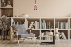 Belis Gemütliche Pendelleuchte Rosa Metall Holz E27 Ø11 cm