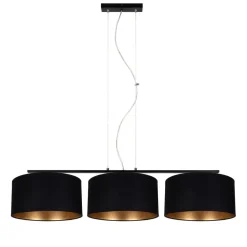 Belis Gemütliche Pendelleuchte Stoff Schwarz Gold E27 100 cm* Bürolampen|Wohnzimmerlampen