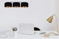 Belis Gemütliche Pendelleuchte Stoff Schwarz Gold E27 100 cm* Bürolampen|Wohnzimmerlampen