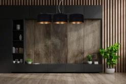 Belis Gemütliche Pendelleuchte Stoff Schwarz Gold E27 100 cm* Bürolampen|Wohnzimmerlampen