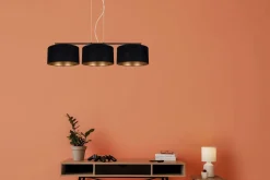Belis Gemütliche Pendelleuchte Stoff Schwarz Gold E27 100 cm* Bürolampen|Wohnzimmerlampen