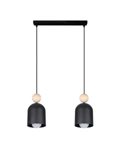 Belis Gemütliche Pendelleuchte Schwarz Metall Holz E27 46 cm* Hängelampen|Bürolampen