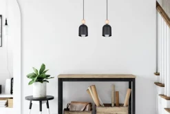 Belis Gemütliche Pendelleuchte Schwarz Metall Holz E27 46 cm* Hängelampen|Bürolampen