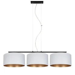 Belis Gemütliche Pendelleuchte Stoff Weiß Gold E27 3-flammig* Bürolampen|Esszimmer Lampen