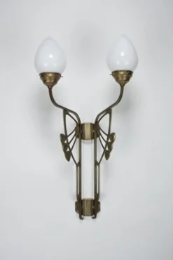 Berliner Messingleuchten Gemütliche Wandleuchte Messing Glas Weiß E27 B:44 cm* Wohnzimmerlampen|Metall Lampen