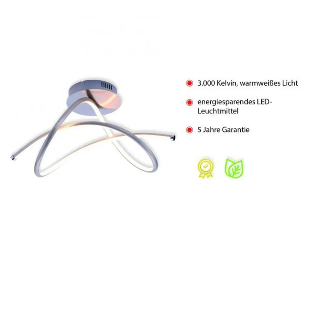Just Light Geschwungene LED Deckenlampe in Stahl 3000 K warmweiß