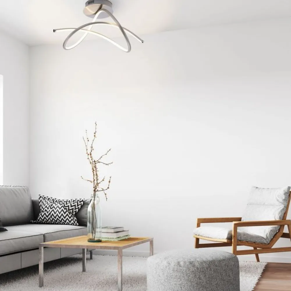 Just Light Geschwungene LED Deckenlampe in Stahl 3000 K warmweiß