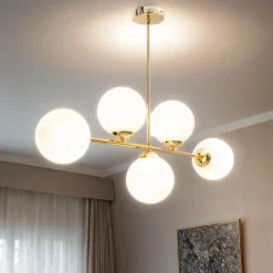 Hot Belis Goldene Deckenleuchte Glaskugeln blendarm 5-flmg Metall