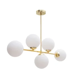 Hot Belis Goldene Deckenleuchte Glaskugeln blendarm 5-flmg Metall