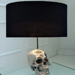 Invicta Interior Gothic Tischlampe Modern Totenschädel Silber Schwarz* Wohnzimmerlampen|Stofflampen