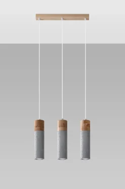 Hot Sollux Graue Hängelampe 3-flammig Beton Holz verstellbar GU10