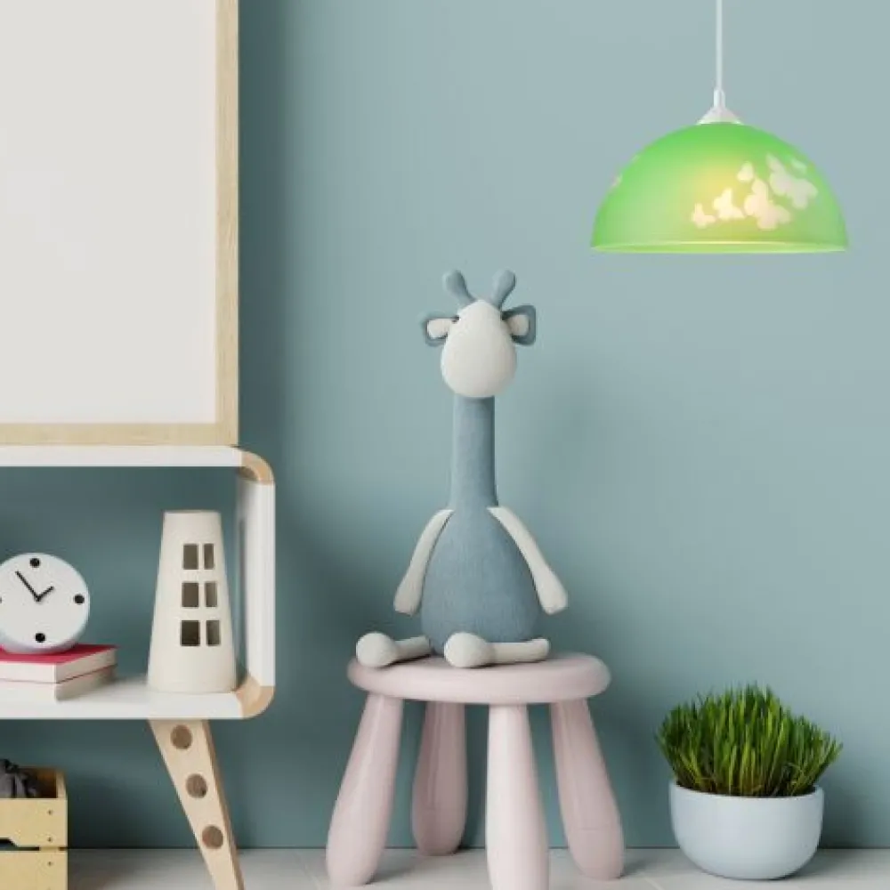 Sale Lamkur Grüne Kinderzimmerlampe rund Mädchen farbenfroh