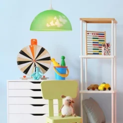 Sale Lamkur Grüne Kinderzimmerlampe rund Mädchen farbenfroh
