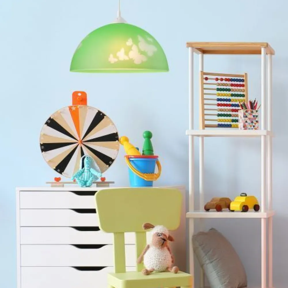 Sale Lamkur Grüne Kinderzimmerlampe rund Mädchen farbenfroh