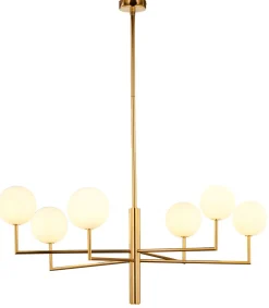 Jupiter Große Deckenlampe in Gold Weiß Glas Messing G9 L:104 cm* Deckenleuchten|Bürolampen