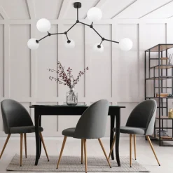 Discount TK Lighting Große Deckenlampe Metall Glas 6-flammig 105 cm lang