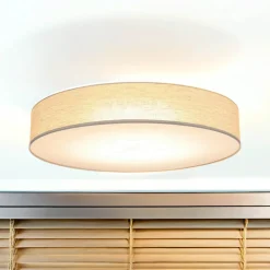 TK Lighting Große Deckenleuchte Stoff Leinen Ø 78 cm rund Grau-Beige* Moderne Lampen|Wohnzimmerlampen