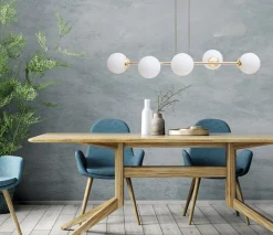 Discount Belis Große Hängelampe blendarm Glas Metall 100 cm E27 Gold