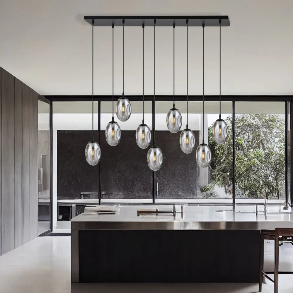 Sale Emibig Große Hängeleuchte Glas Schirme9x E14 100 cm dekorativ