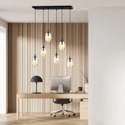 Best Emibig Große Hängeleuchte Glas 6x E14 70 cm länglich CARLU