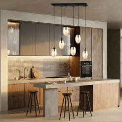 Best Emibig Große Hängeleuchte Glas 6x E14 70 cm länglich CARLU