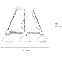 Best Luminex Große Hängeleuchte 3xE27 L:72cm Echt Holz HAKON