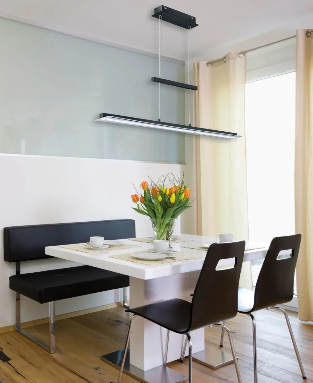 Trio Reality Große LED Hängelampe Metall Glas Touch Dimmer Schwarz* Wohnzimmerlampen|Metall Lampen