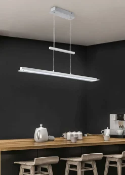 Trio Reality Große LED Hängeleuchte Metall Glas Touch Dimmer Nickel* Hängelampen|Bürolampen