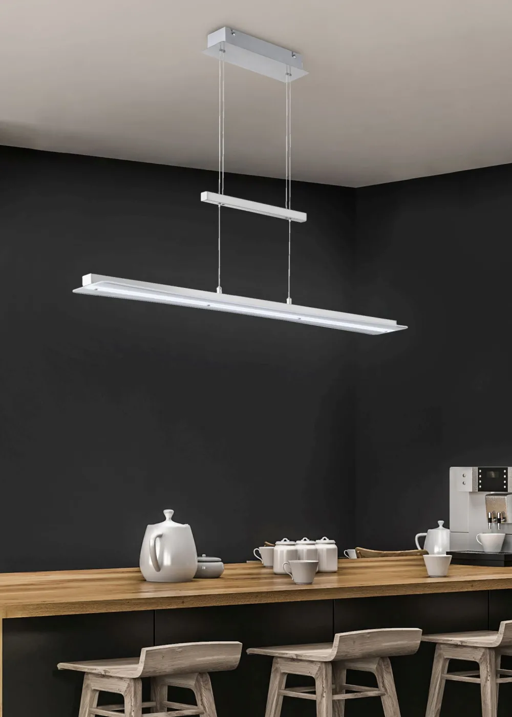 Trio Reality Große LED Hängeleuchte Metall Glas Touch Dimmer Nickel* Hängelampen|Bürolampen