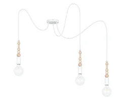 Hot Belis Große Spider Pendelleuchte Holz Metall E27 3-flmg Weiß