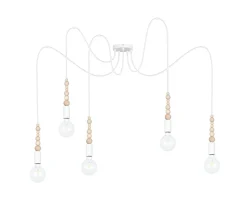 Belis Große Spider Pendelleuchte Holz Metall E27 5-flmg Weiß* Hängelampen|Bürolampen