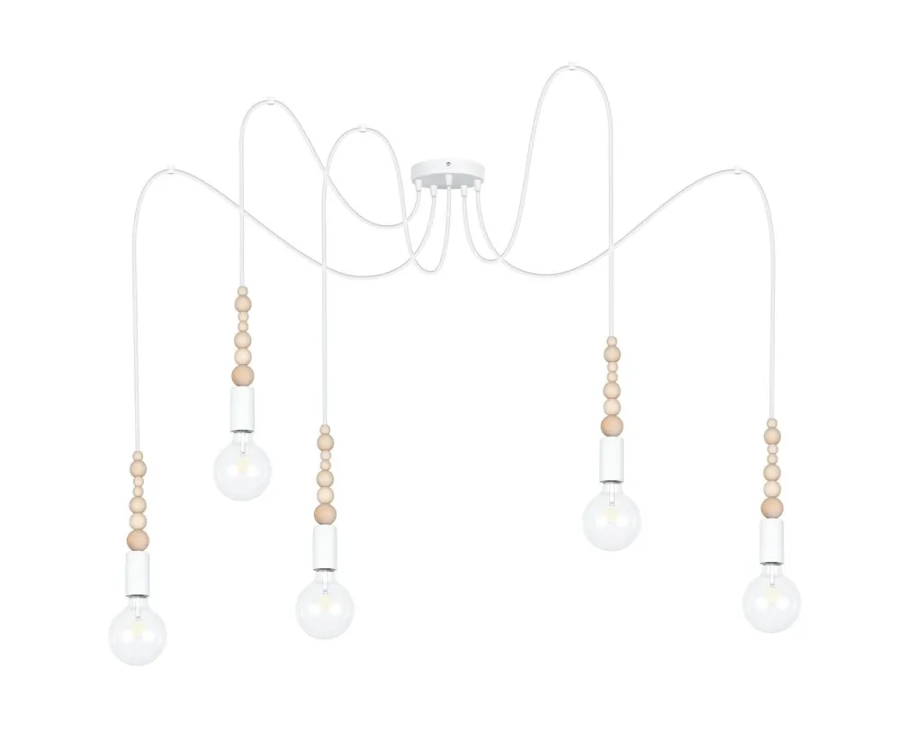 Belis Große Spider Pendelleuchte Holz Metall E27 5-flmg Weiß* Hängelampen|Bürolampen