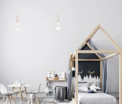 Hot Belis Große Spider Pendelleuchte Holz Metall E27 400 cm Weiß