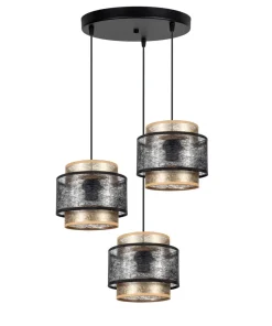 New Belis Hängelampe blendarm Schwarz Gold E27 Stoff Ø38 cm rund