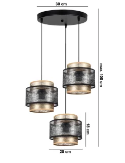 New Belis Hängelampe blendarm Schwarz Gold E27 Stoff Ø38 cm rund