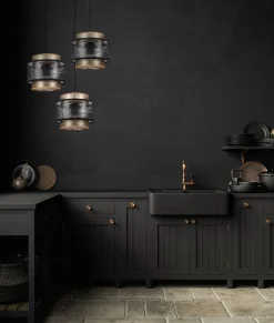 New Belis Hängelampe blendarm Schwarz Gold E27 Stoff Ø38 cm rund