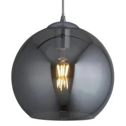 Discount Searchlight Hängelampe E27 D: 25 cm Chrom Rauchgrau Glas Metall