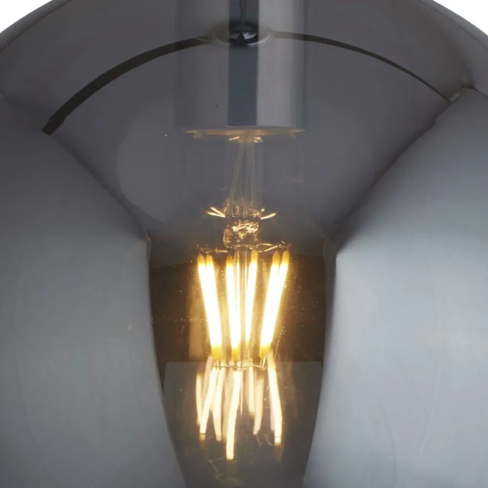 Discount Searchlight Hängelampe E27 D: 25 cm Chrom Rauchgrau Glas Metall