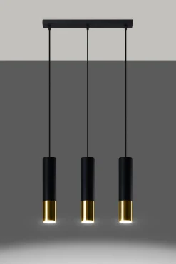 Sollux Hängelampe 3-flammig B: 45 cm Schwarz Gold länglich* Hängelampen|Wohnzimmerlampen