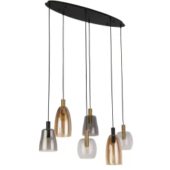 Clearance Searchlight Hängelampe 6-flammig E14 B: 95 cm Glas Metall Vintage