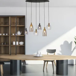 Clearance Searchlight Hängelampe 6-flammig E14 B: 95 cm Glas Metall Vintage