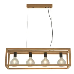 Searchlight Hängelampe 4-flammig E27 Natur Schwarz Bambus Holz Metall* Hängelampen|Esszimmer Lampen