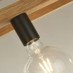 Searchlight Hängelampe 4-flammig E27 Natur Schwarz Bambus Holz Metall* Hängelampen|Esszimmer Lampen