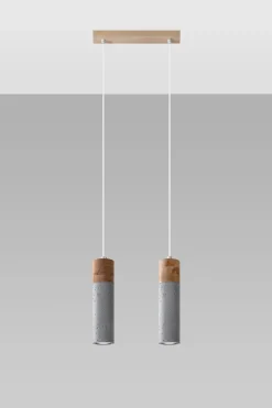 Sollux Hängelampe 2-flammig GU10 Beton Holz Modern RUGARD* Esszimmer Lampen|Hängelampen