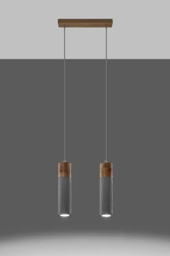Sollux Hängelampe 2-flammig GU10 Beton Holz Modern RUGARD* Esszimmer Lampen|Hängelampen