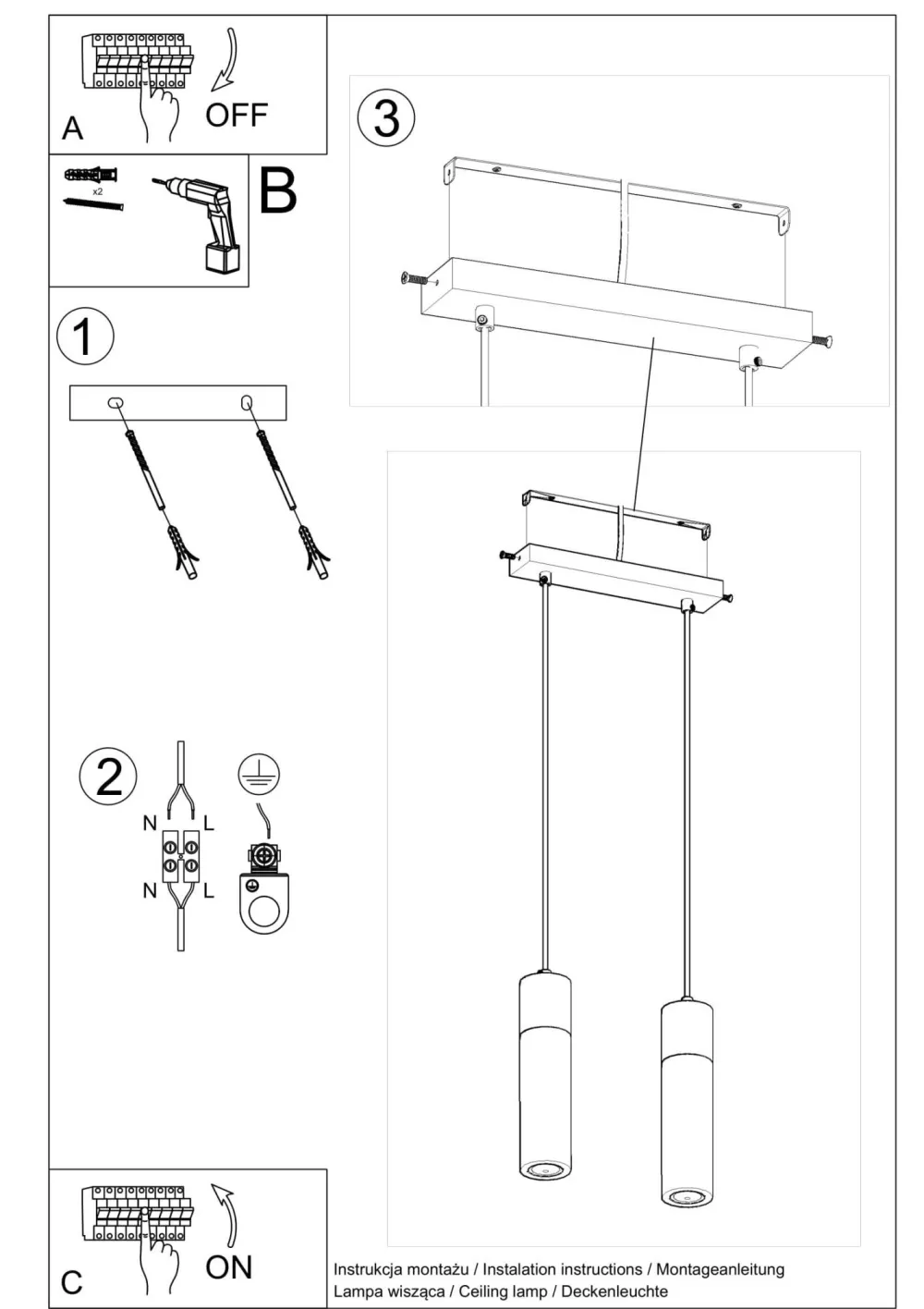 Sollux Hängelampe 2-flammig GU10 Beton Holz Modern RUGARD* Esszimmer Lampen|Hängelampen