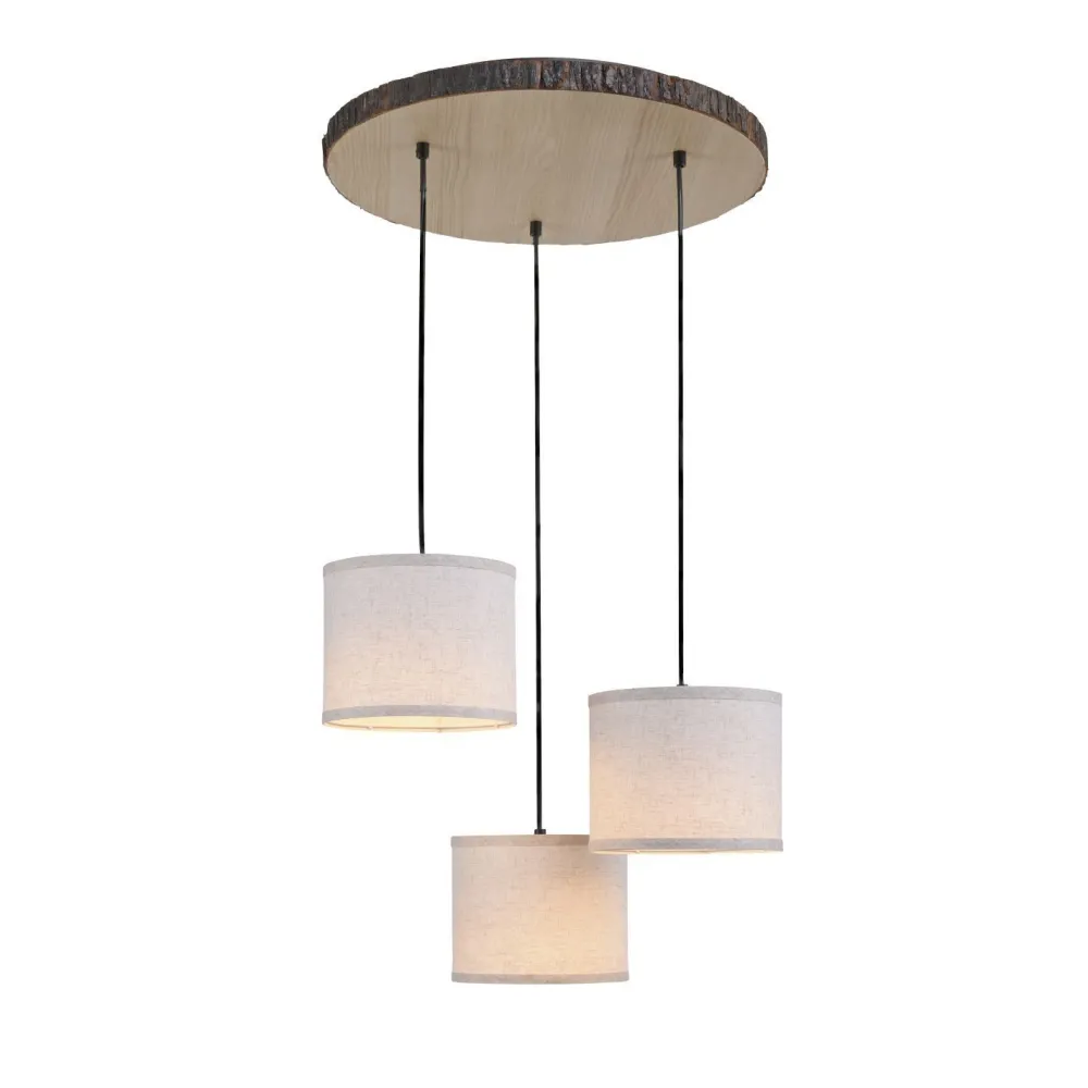 Just Light Hängelampe 3-flammig Holz Stoff B:52 cm E27 blendarm* Hängelampen|Bürolampen
