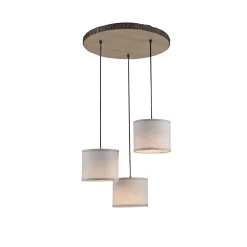 Just Light Hängelampe 3-flammig Holz Stoff B:52 cm E27 blendarm* Hängelampen|Bürolampen