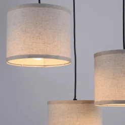 Just Light Hängelampe 3-flammig Holz Stoff B:52 cm E27 blendarm* Hängelampen|Bürolampen