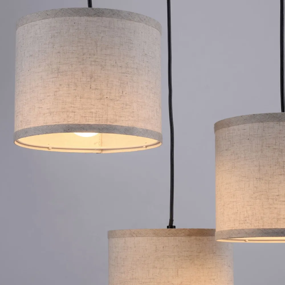 Just Light Hängelampe 3-flammig Holz Stoff B:52 cm E27 blendarm* Hängelampen|Bürolampen